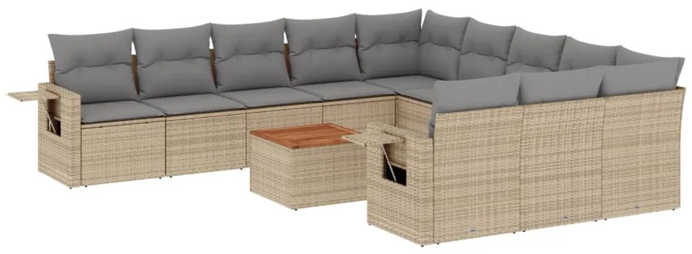 Set Divano da Giardino 12 pz con Cuscini Beige Misto Polyrattan