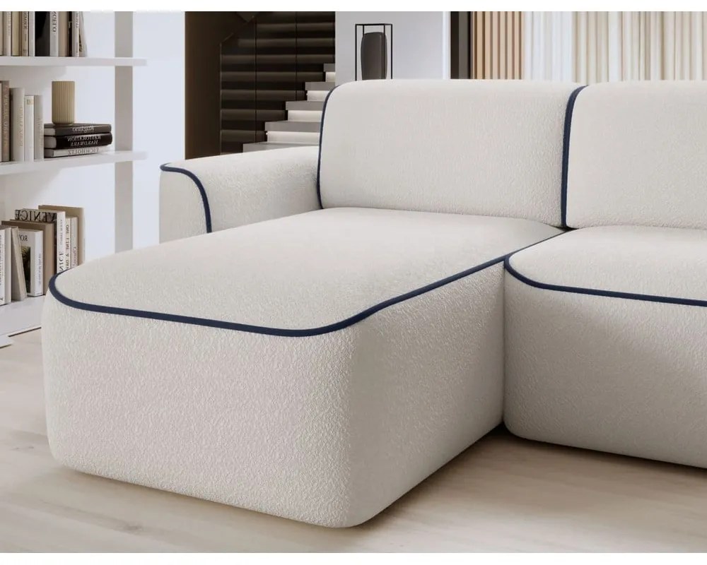 Divano angolare blu/color crema (con penisola a sinistra/con chaise lounge) e rivestimento in bouclé Ume – ELTAP