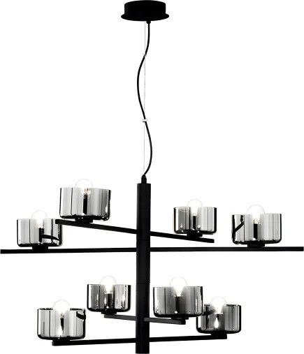 Lampada a sospensione FIGARO 94 cm a 8 luci in metallo con diffusori in vetro NERO