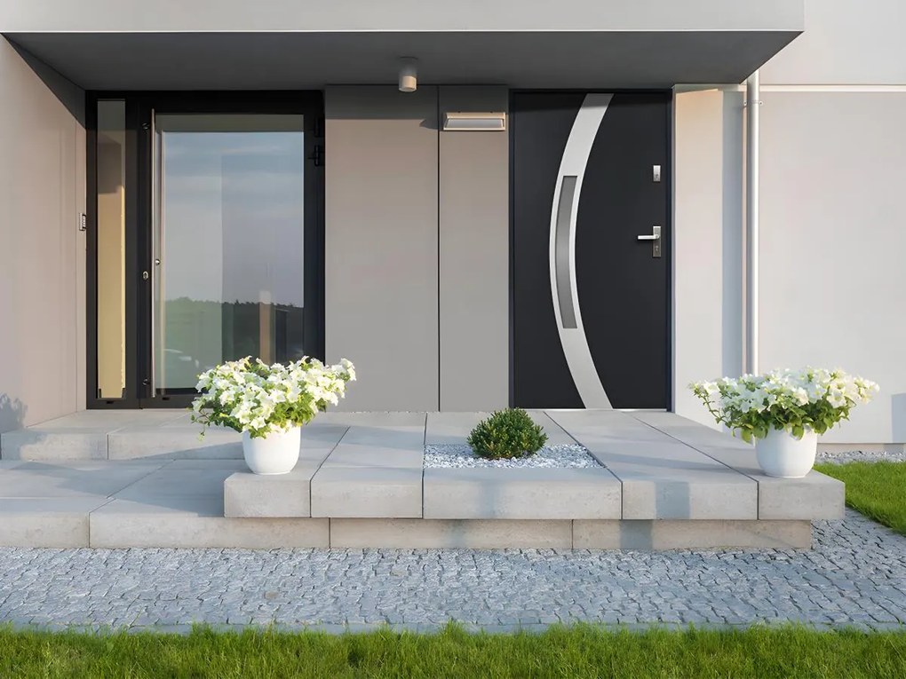 Porta d'ingresso apertura verso sinistra H207 x L100 cm in Acciaio smaltato e Inox Antracite - TROFA