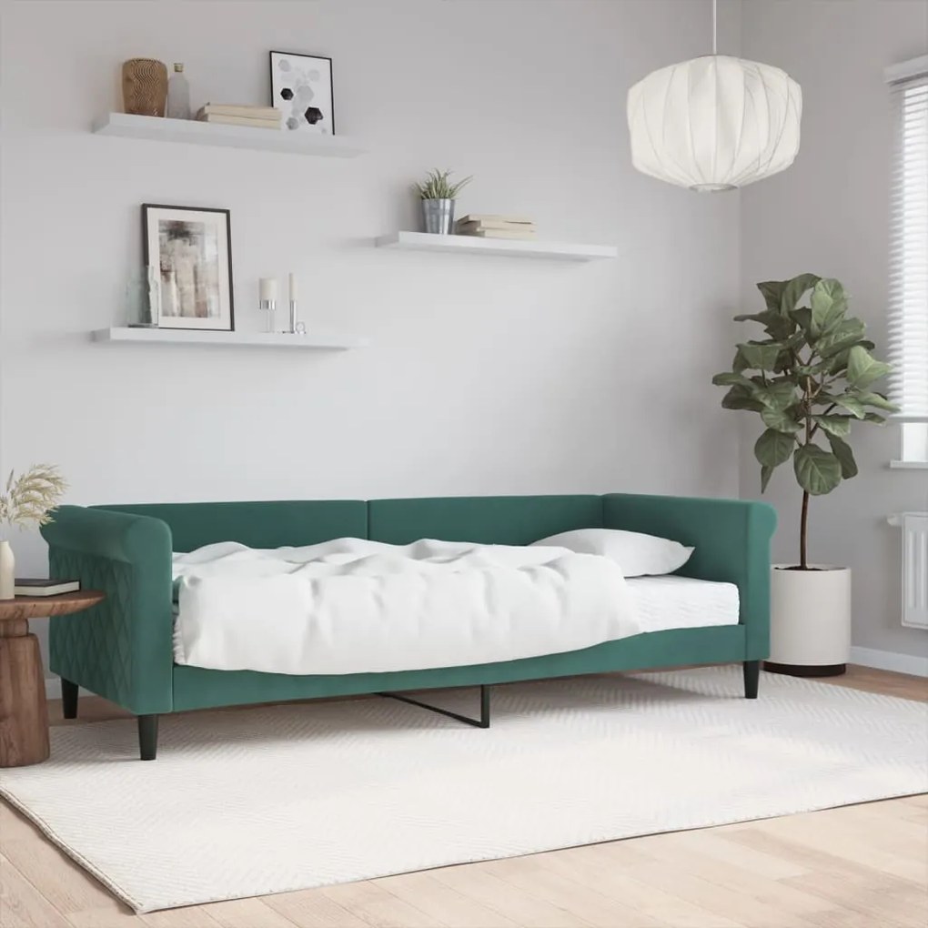 Divano Letto Con Materasso Verde Scuro 80x200 Cm İn Velluto /