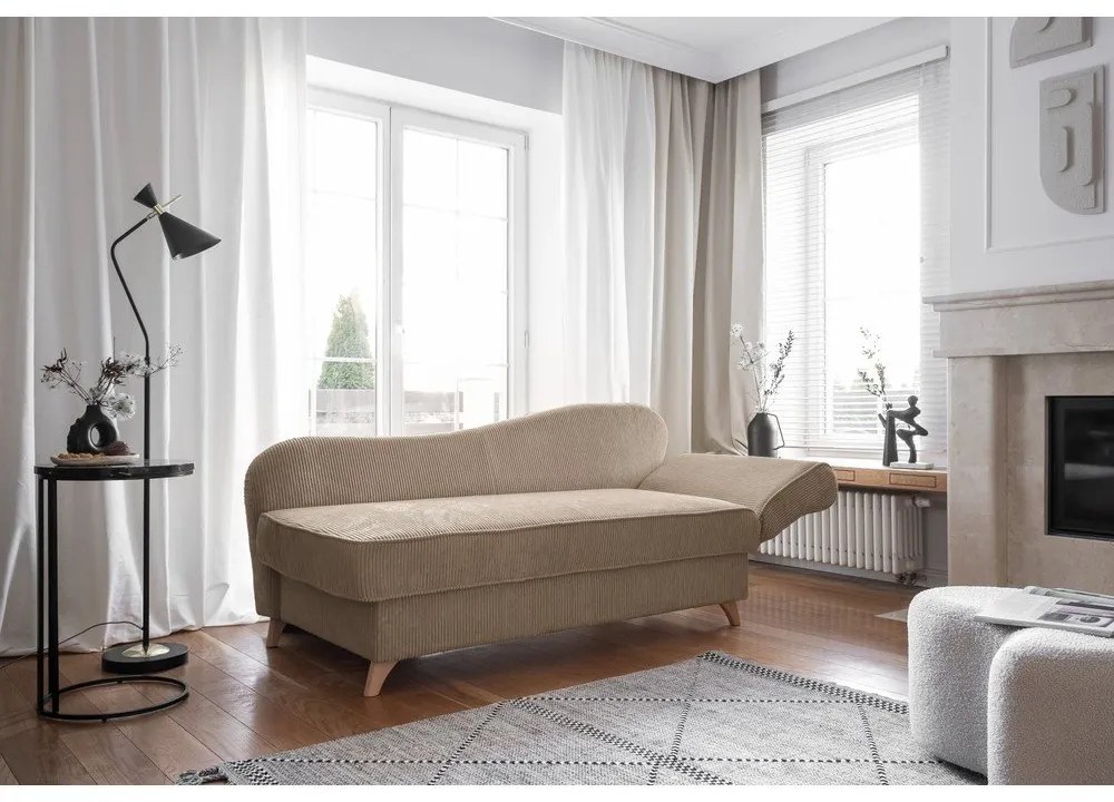 Chaise longue grigio tortora (con penisola a destra) con rivestimento in velluto a coste Chic Charlotte – Miuform