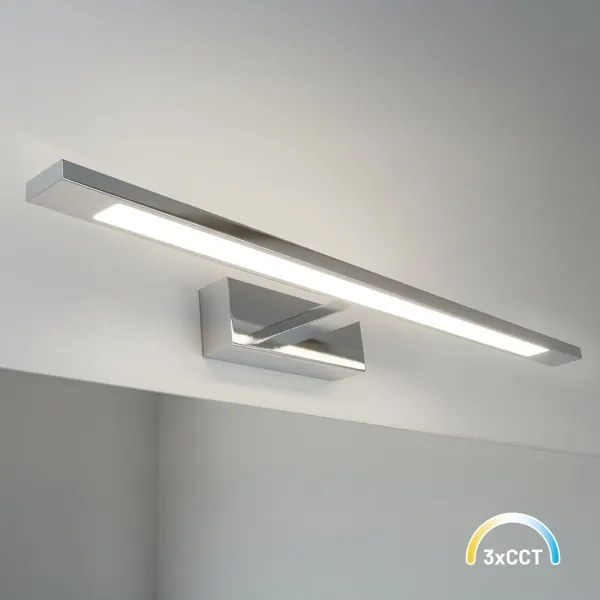 Illuminazione LED per specchio da bagno KLIMT, 12 W, 230 V, 3000/4000/6000 K selezionabili, 60 cm, IP44, finitura cromo lucido