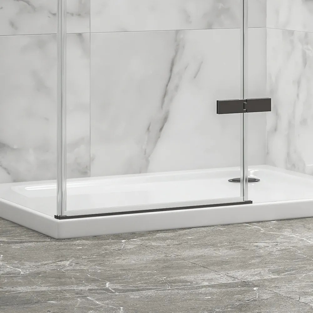 Box doccia 90x100 telaio gun metal porta battente laterale fisso 90cm | KT5000GM - KAMALU