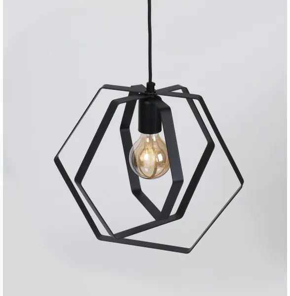 Lampadario su filo HEXAGON 3xE27/60W/230V nero tondo