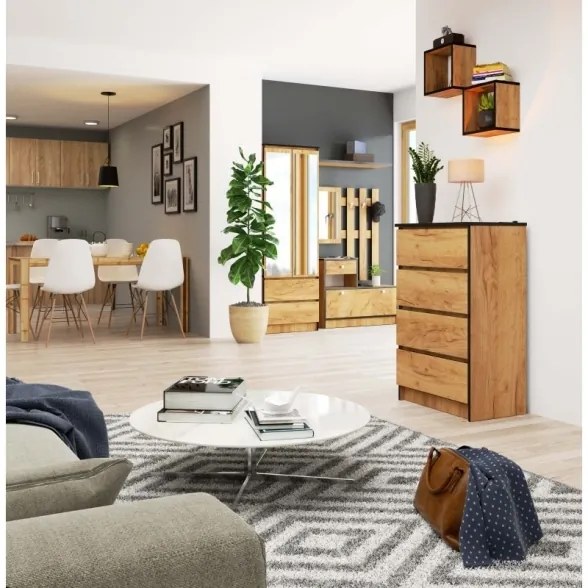 Cassettiera Moderna 60x40x100 Cm 4 Cassetti Quercia Effetto Legno Artika