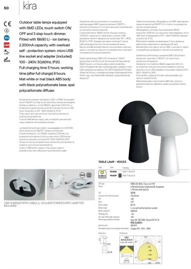 Redo 90438 - Lampada dimmerabile a LED con controllo touch KIRA, 4,7 W, 230 V, 2200 mAh, bianco