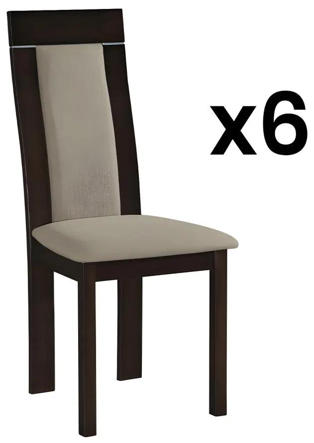 Lotto di 6 sedie Faggio e tessuto - Colore: Noce e beige - BELINDA