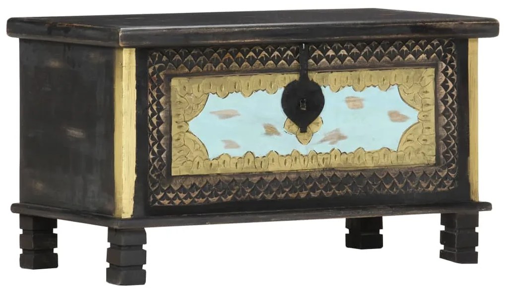 Baule Nero 80x40x45 Cm İn Legno Massello Di Mango /