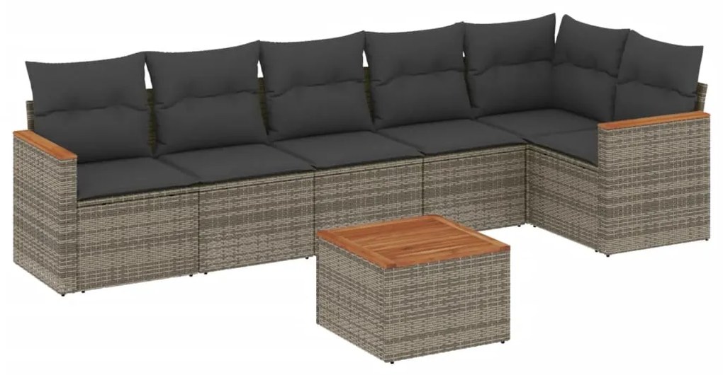 Set divani da giardino 7 pz con cuscini grigio in polyrattan