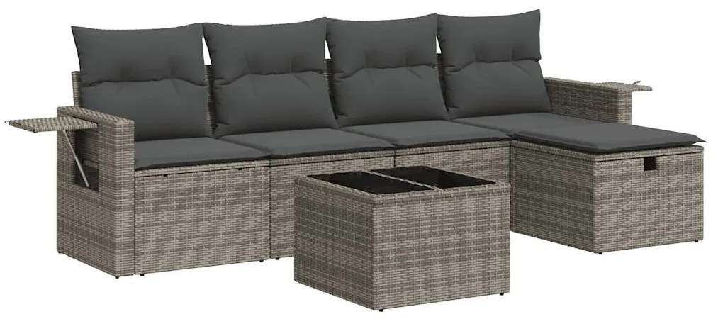 Set divano da giardino 6 pz con cuscini grigio in polyrattan