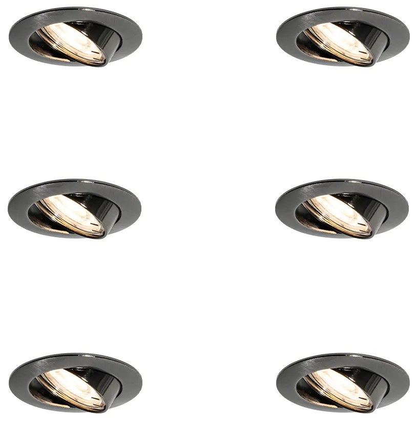 Set di 6 faretti da incasso moderni rotondi orientabili color canna di fucile GU10 50mm - Edu