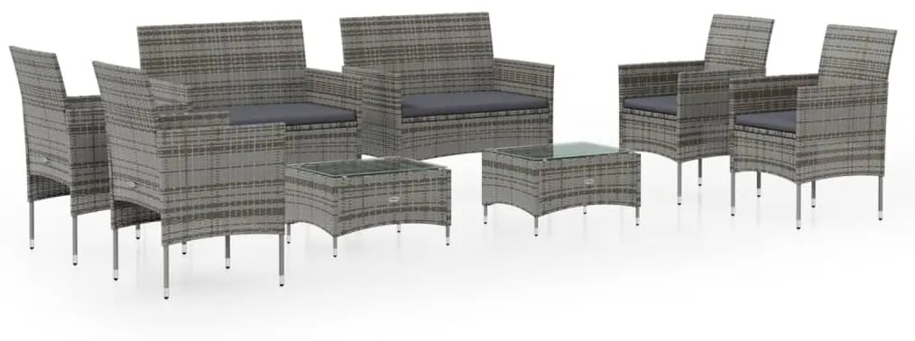 Set divani da giardino 8 pz con cuscini in polyrattan grigio