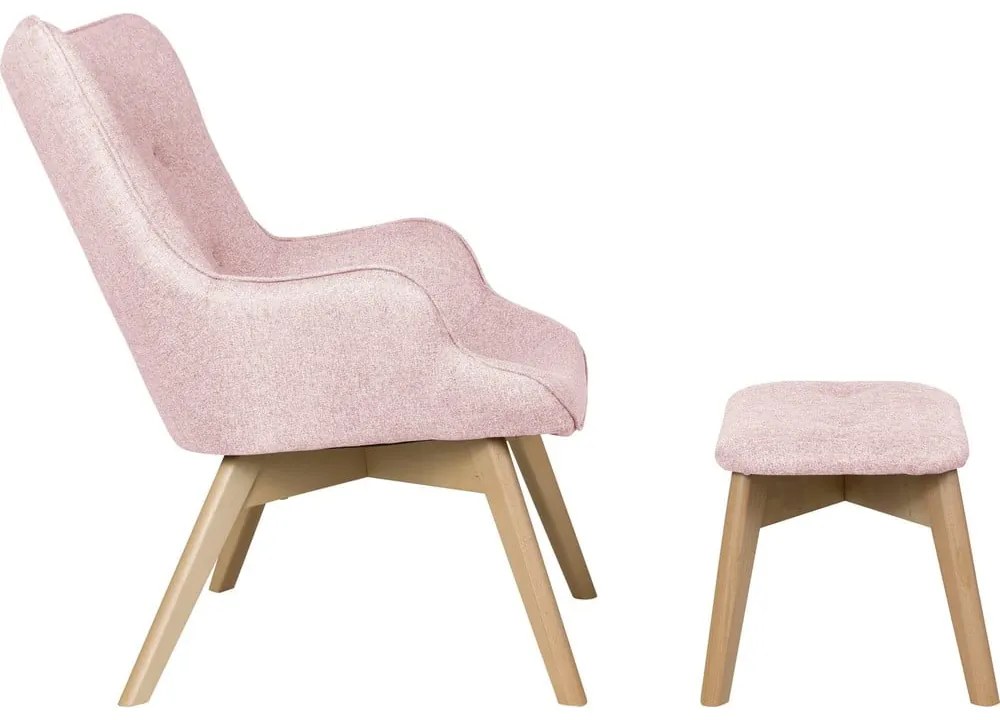Poltrona con poggiapiedi rosa chiaro Niko – Ropez