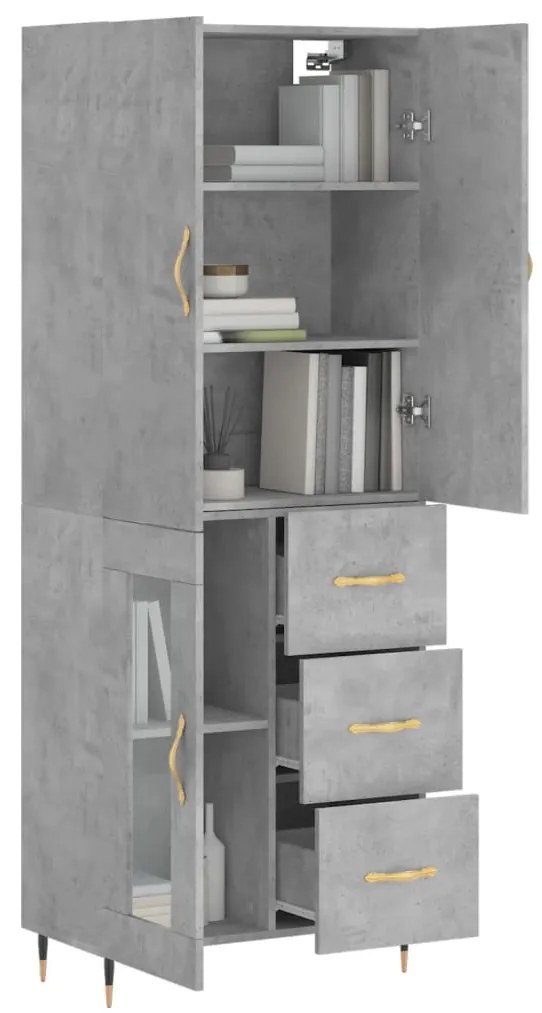 Credenza Grigio Cemento 69,5x34x180 cm in Legno Multistrato