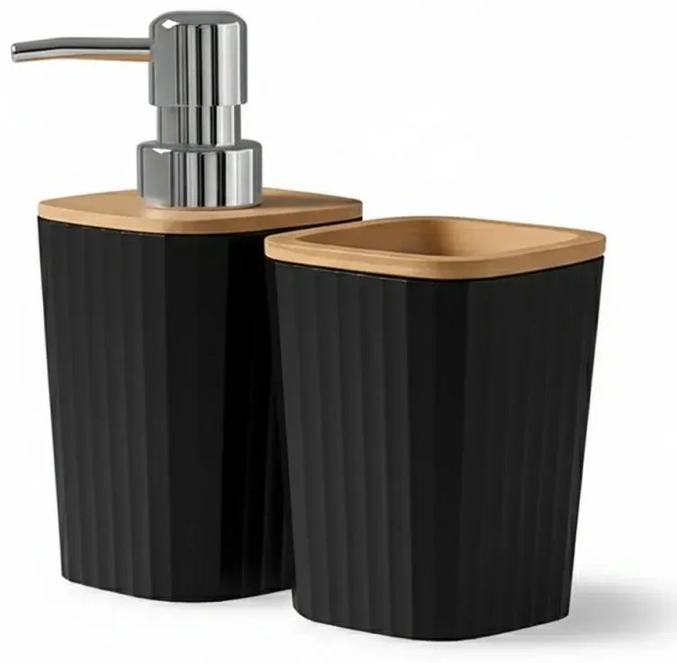 Set accessori bagno nero in plastica e bambù 5 pezzi – Show