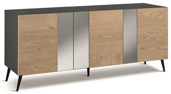 Madia 180 cm in legno Rovere 3 ante con specchio 5 piedini - ROMEO