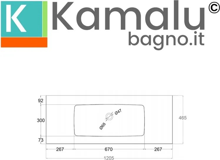 Lavabo da incasso per mobili 120,5 cm in keratek bianco opaco | KK-1205BEL - KAMALU