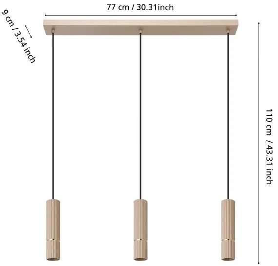 Eglo 901152 - Lampadario LED a sospensione con filo CAMINIA 3xGU10/5W/230V 3000K beige