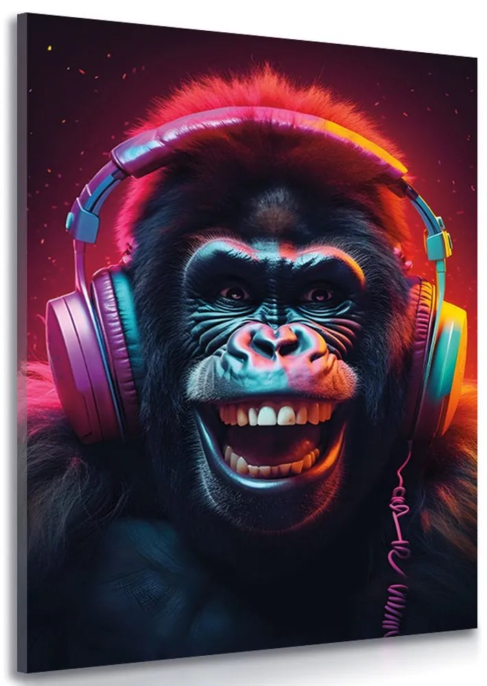 Stampa su tela – Gorilla con cuffie