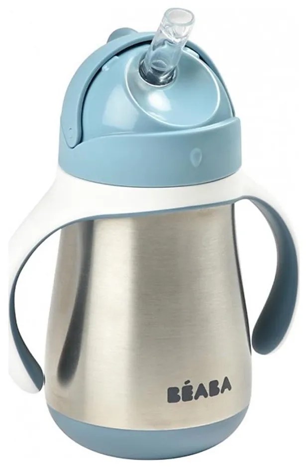 Beaba - Tazza termoisolante con cannuccia 250 ml blu