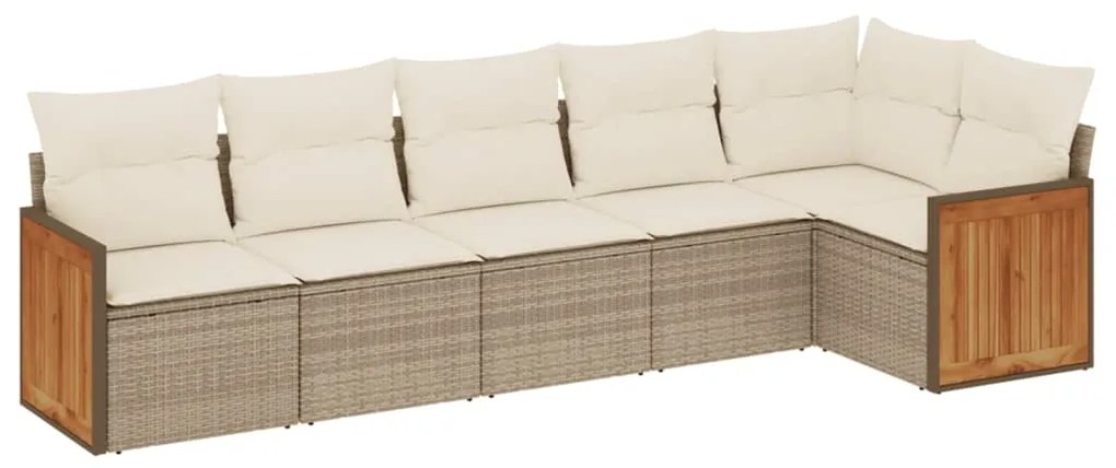 Set Divano da Giardino 6 pz con Cuscini Beige in Polyrattan