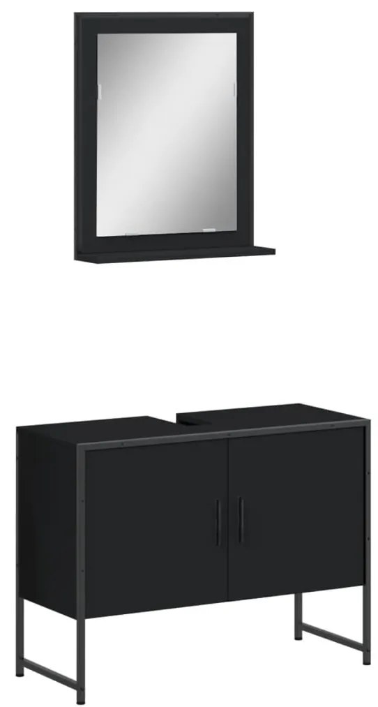 Set mobili da bagno 2 pz nero in legno multistrato