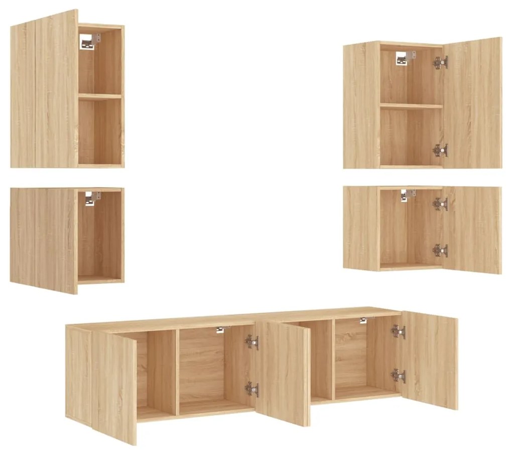 Mobili tv a muro 6pz rovere sonoma in legno multistrato