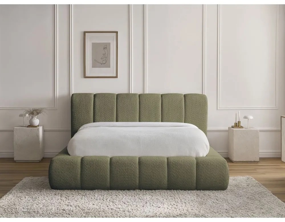 Letto matrimoniale imbottito verde contenitore e rete inclusi 160x200 cm Denali - Bobochic Paris