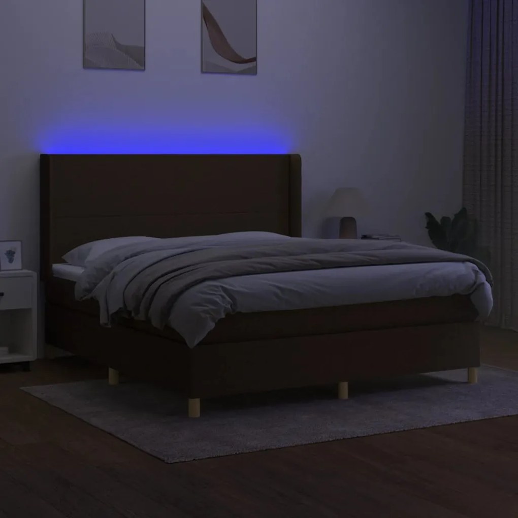 Letto a molle materasso e led marronescuro 180x200cm in tessuto