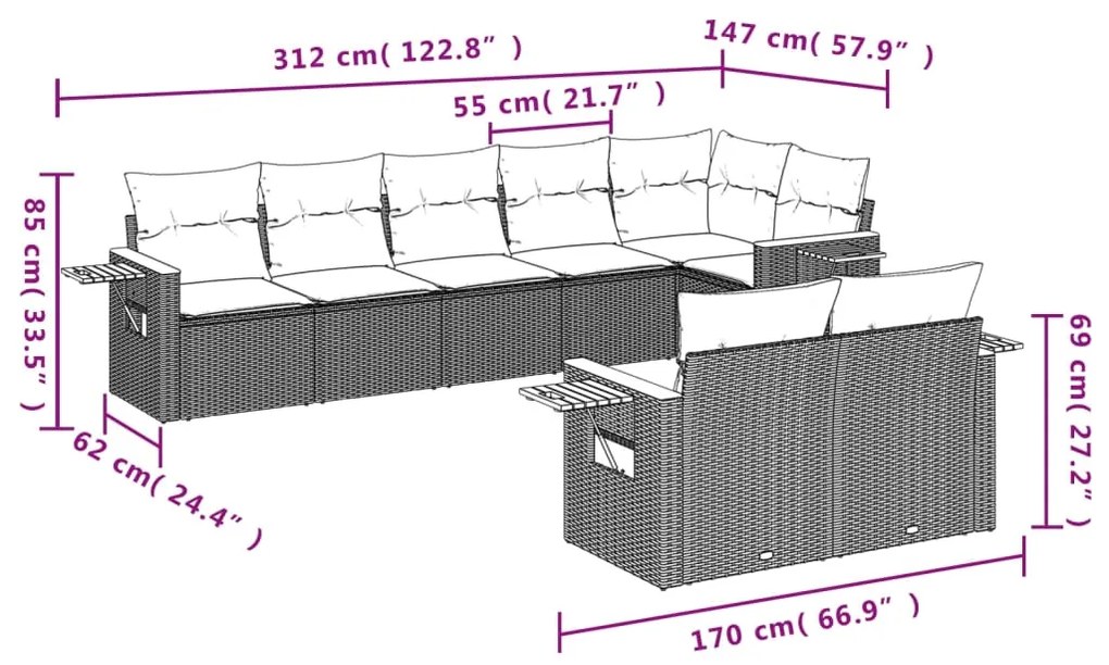 Set Divani da Giardino con Cuscini 8 pz Nero in Polyrattan