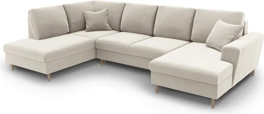 Divano angolare beige allungabile e con contenitore (con penisola a sinistra/a U) con rivestimento in velluto Kyoto – Cosmopolitan Design