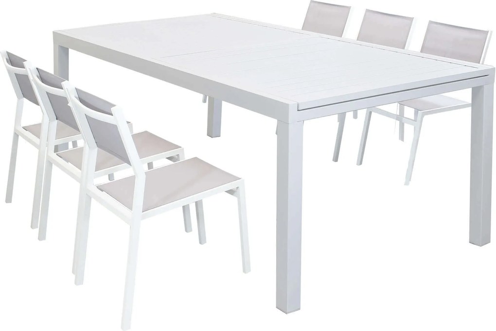 DEXTER - set tavolo in alluminio cm 200/300 x 100 x 74 h con 6 sedie Aulus