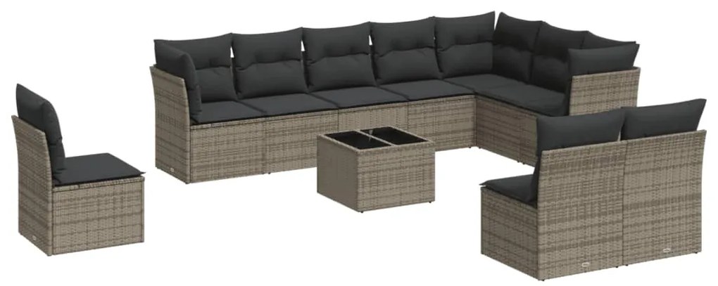 Set Divani da Giardino 11 pz con Cuscini in Polyrattan Grigio