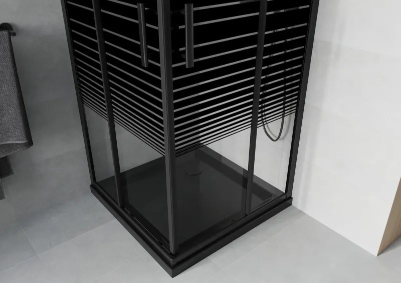 Mexen Rio cabina doccia quadrata 70 x 70 cm, strisce nere, nera + piatto doccia Flat, nero - 860-070-070-70-20-4070B
