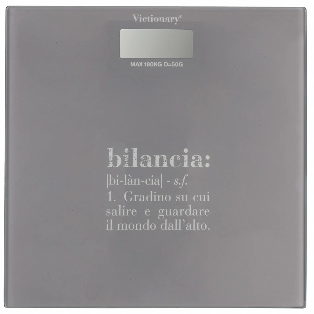 Bilancia pesapersone vetro grigio scritta Victionary