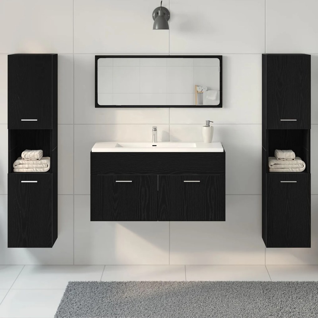 Set di mobili per bagno set di 3 rovere nero legno resistente