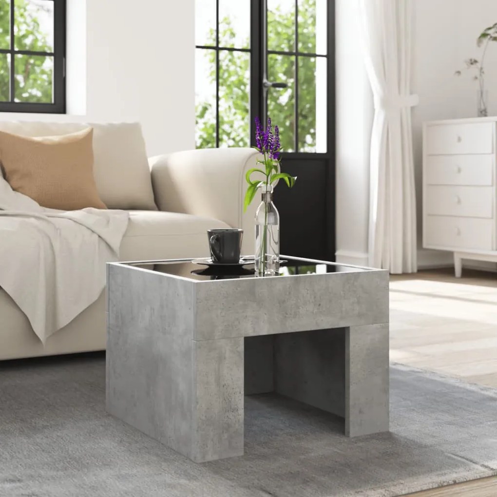 Tavolino da salotto con led infinity grigio cemento 40x40x30 cm