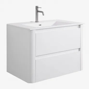 Set Mobili Da Bagno In Legno Con Lavabo Integrato E Specchio Egerton Bianco & Senza Specchio & Cromato ↑20 Cm - Sklum