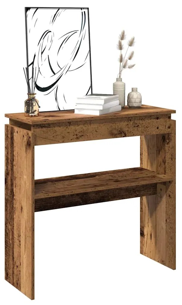 Tavolino Consolle Legno Antico 80x30x102 Cm İn Truciolato /