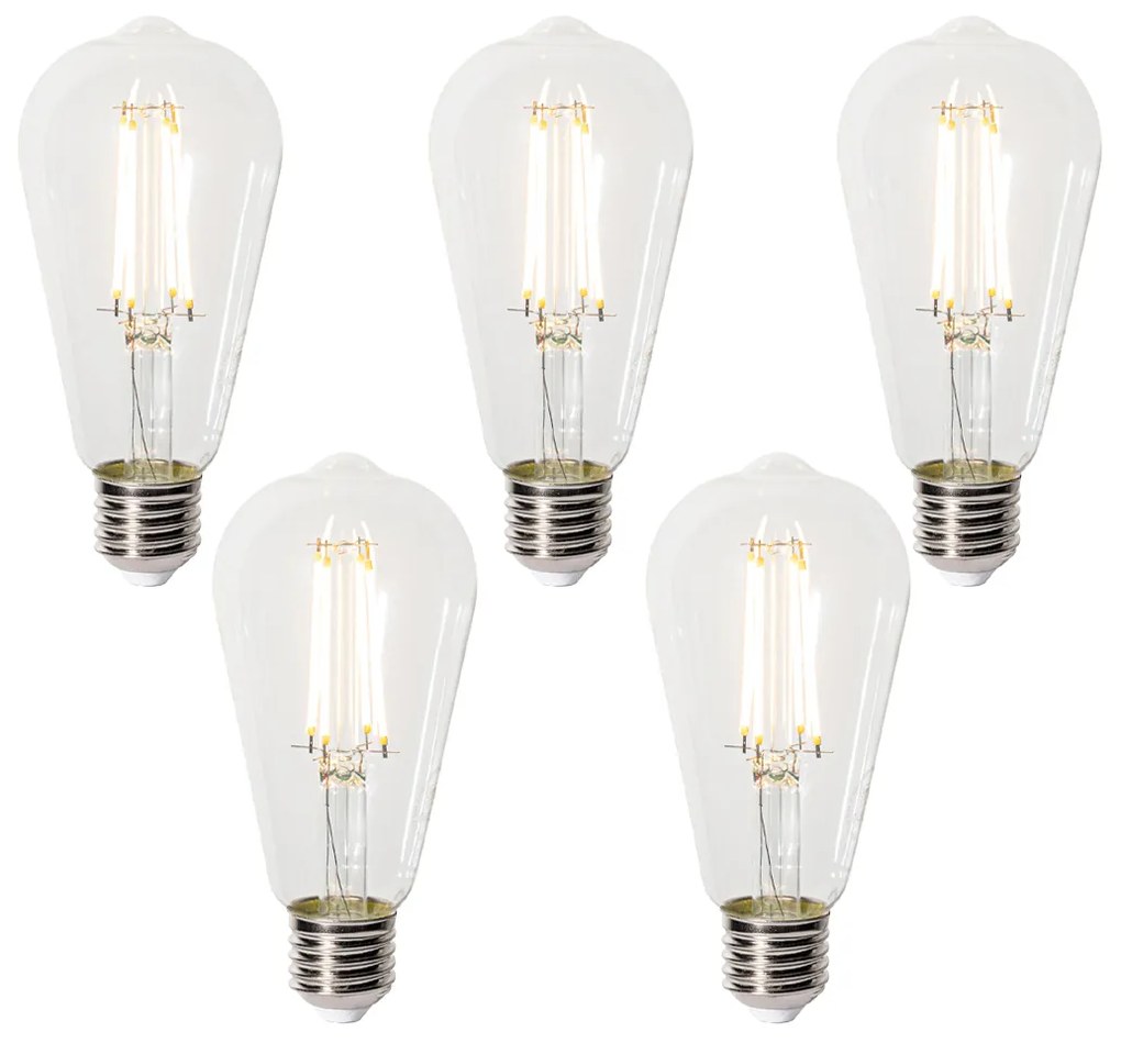 Set di 5 E27 3-staps dimbaar LED lamp ST64 clear 6W 700 lm 2700K