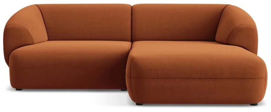Divano angolare arancione (con penisola a destra) con rivestimento in velluto Moana – Makamii