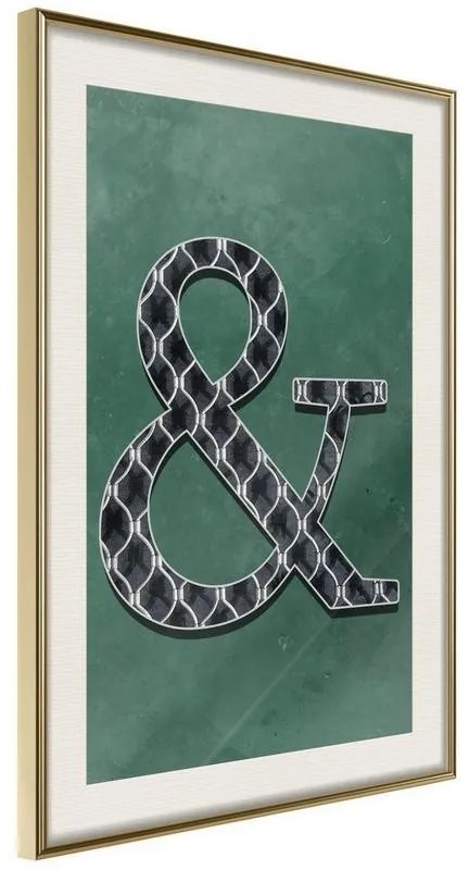 Poster  Ampersand on Green Background  Cornice Quadri Cornice d'oro con passe-partout, Larghezza x Altezza Home decor 20x30