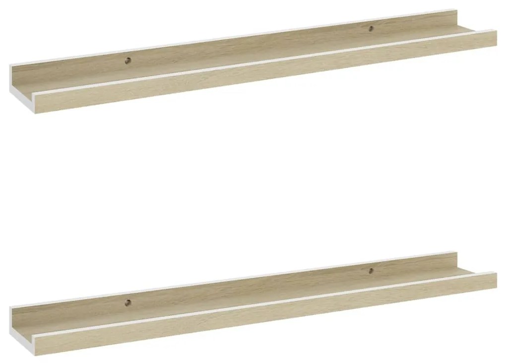 Mensole da parete 2 pz bianco e rovere sonoma 60x9x3 cm