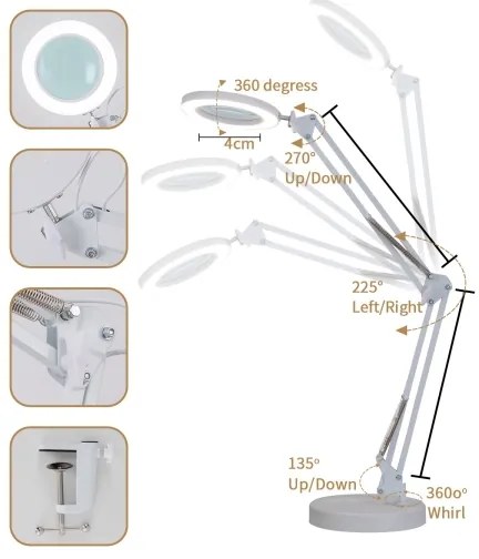 Brilagi - Lampada da tavolo LED dimmerabile con una lente d'ingrandimento LED/12W/5V 3000/4200/6000K bianco