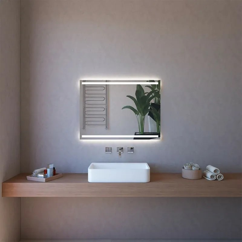 Specchio reversibile 100x70 fasce LED retroilluminate e illuminazione perimetrale