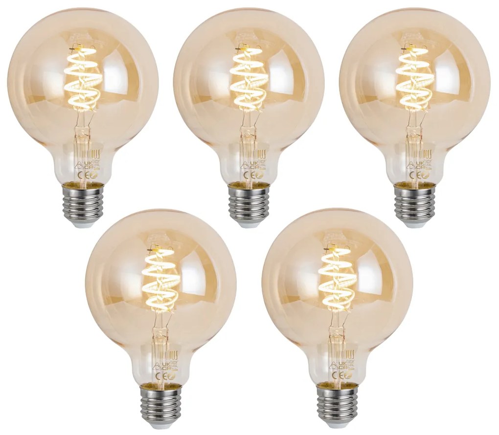 Set di 5 Lampadina LED dimmerabile Smart E27 G95 Ambra 4.9W 320lm 2500K