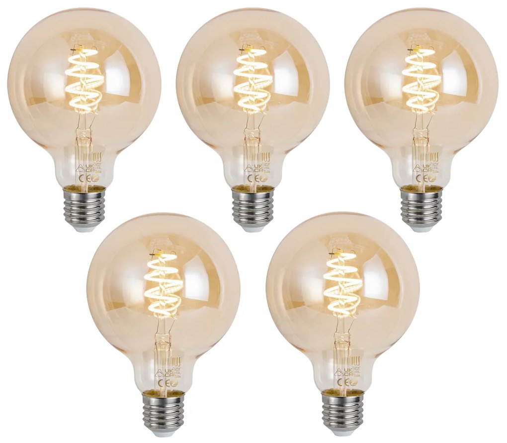Set di 5 lampadine LED E27 dimmerabili Smart G95 ambrate 4,9W 320 lm 2500K Zigbee