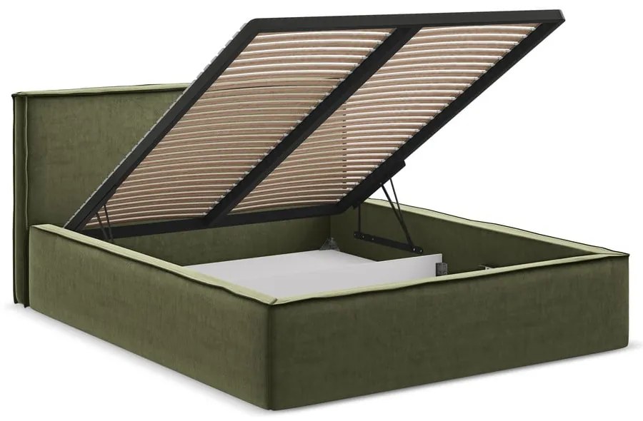 Letto matrimoniale imbottito verde con vano contenitore con griglia 180x200 cm Anani - Makamii