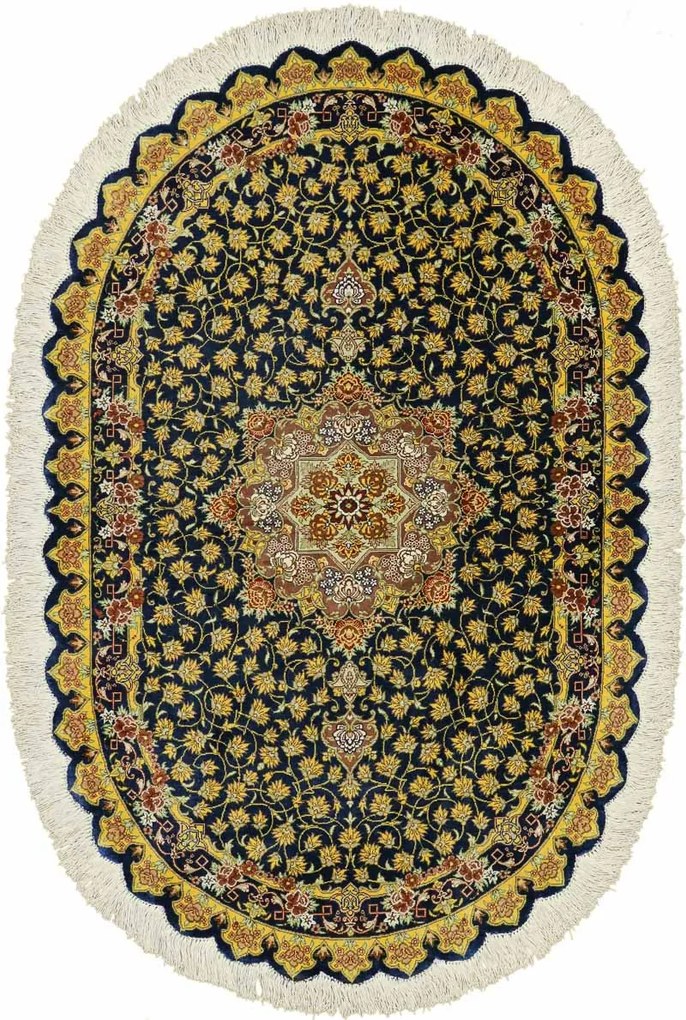 Ghom Tappeto 60x90 Giallo (Iran) Annodato A Mano